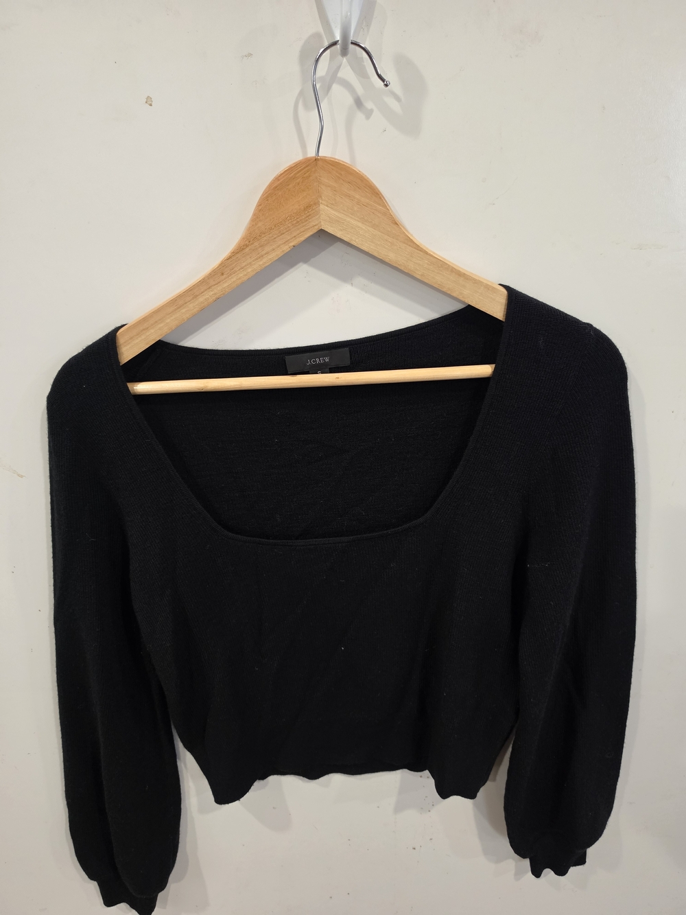 J.Crew Black Wool Knit Boat Neck Sweater Size S Like New Quiet Luxury Minimalist